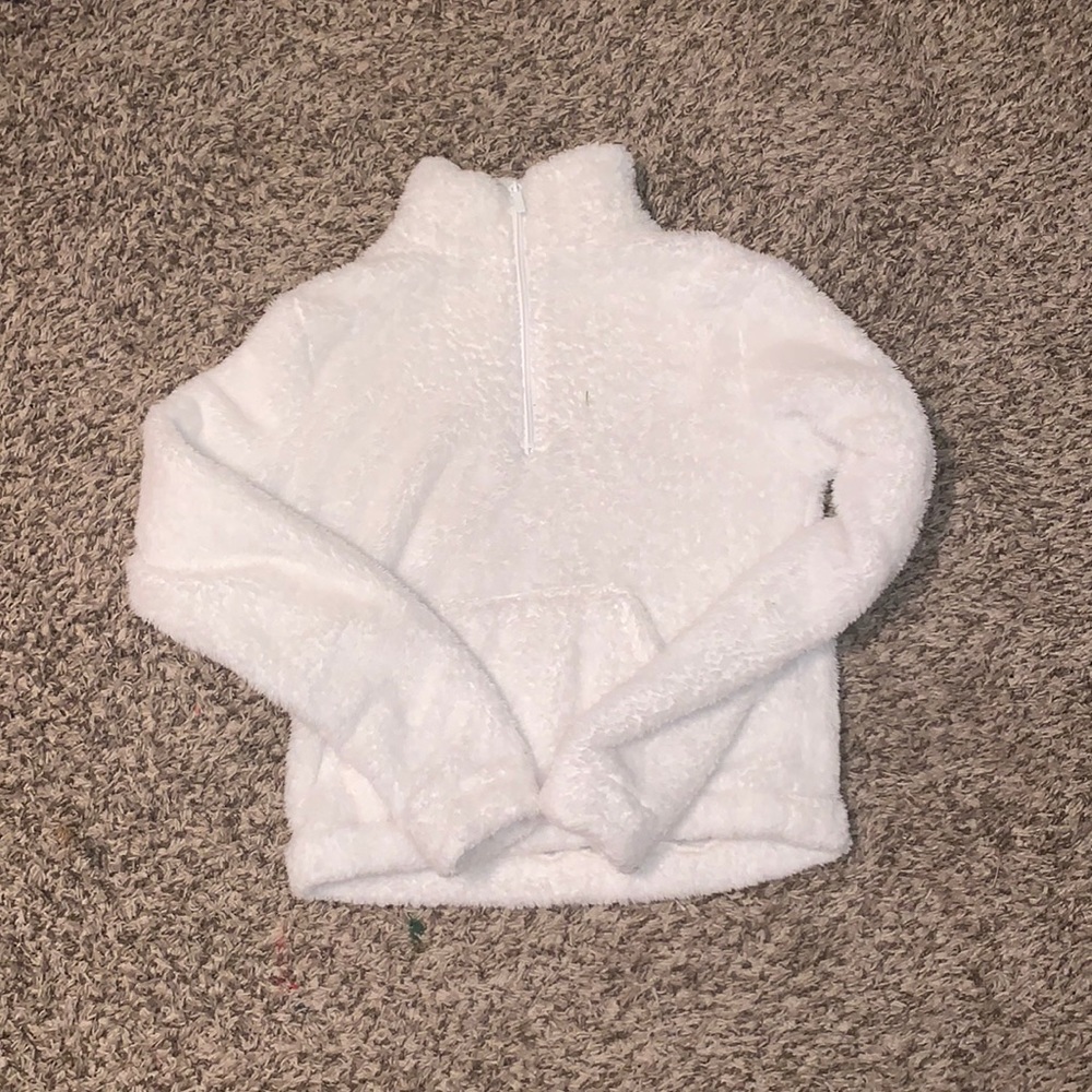 Fuzzy white quarter zip